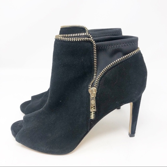 ANN TAYLOR BLACK FAUX SUEDE PEEP TOE SPIKE HEELS WITH ZIPPERS WOMENS SZ 7 - Picture 2 of 8